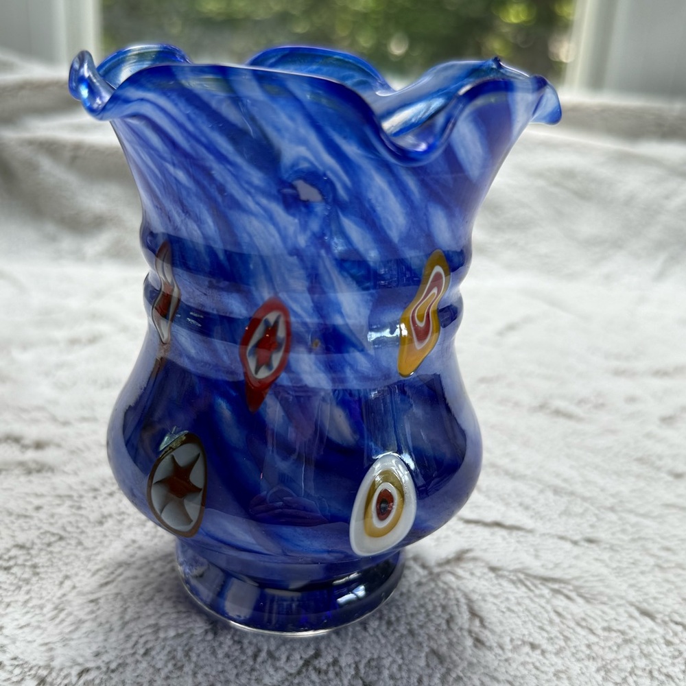 Vintage air blown art glass cobalt blue